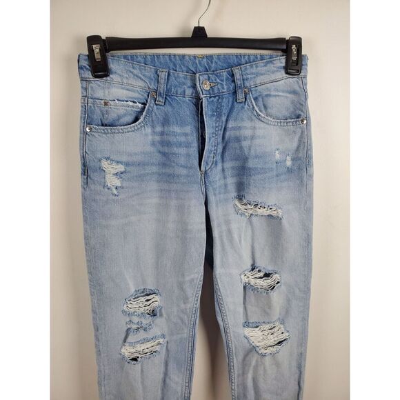 H&M Jeans 2 Womens Light Wash Skinny Leg Button Fly High Rise Boyfriend Low Wais - Picture 4 of 6